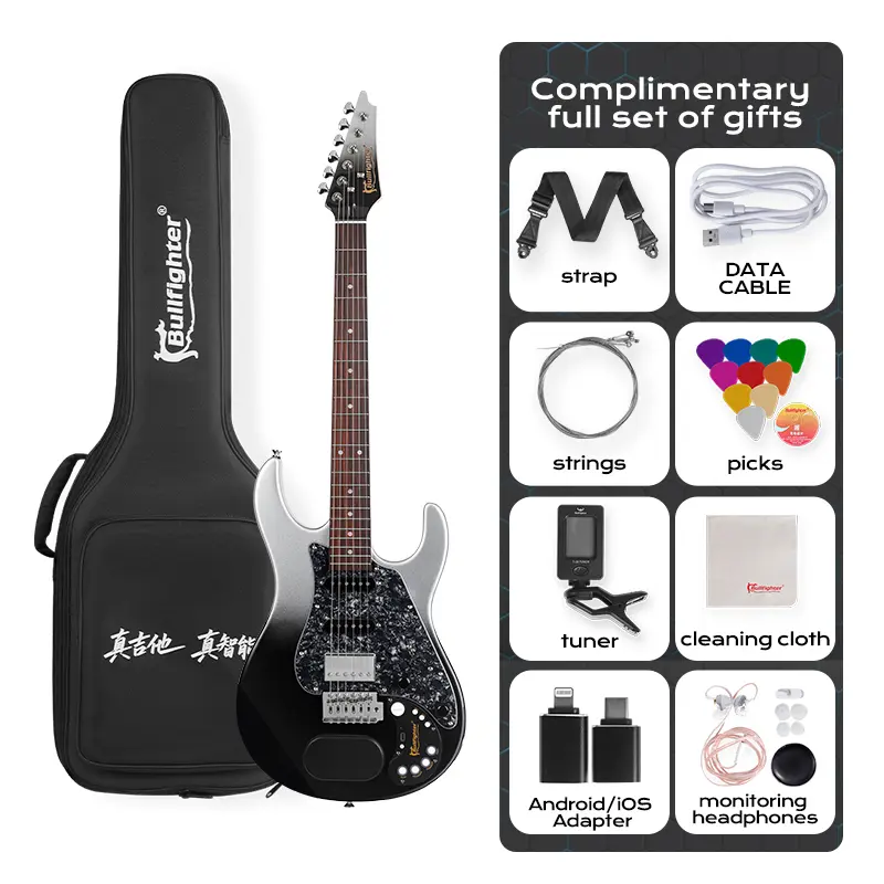 BullfighterVibeT3 smart electric guitar with realistic sound effects, designed for beginners, featuring a built-in effect processor, providing up to 8 hours of playtime and allowing you to play anytime, anywhere.