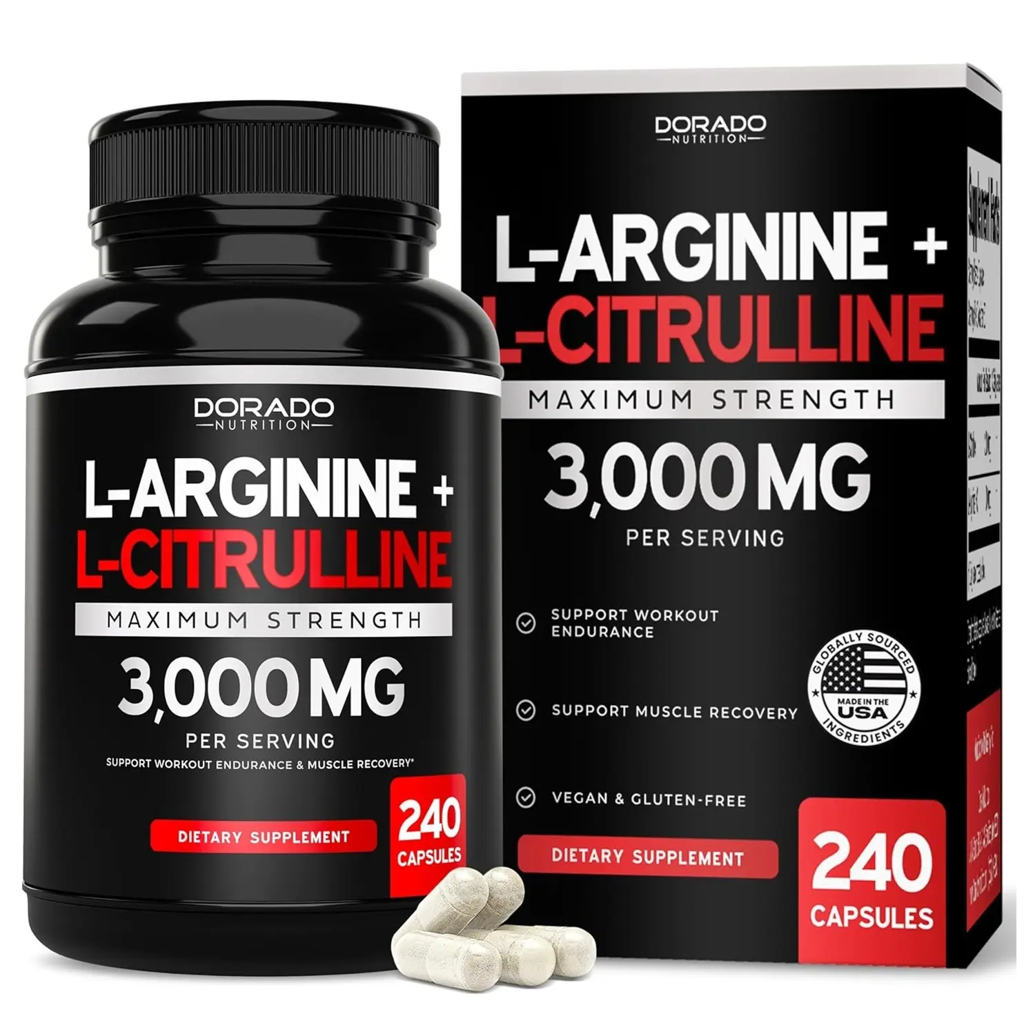 L Arginine L Citrulline 3000mg Supplement (240 Capsules) - Healthcare Fitness