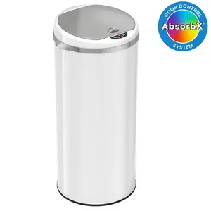 13 Gallon Ivory White Sensor Kitchen Trash Can with Odor Filter Stainless Steel