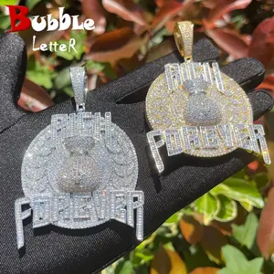 Hip Hop "RICH FOREVER" Iced Out Pendant Necklace for Men, Bling Bling Statement Jewelry, Bold Street Style, TikTok Trending Rap Accessory