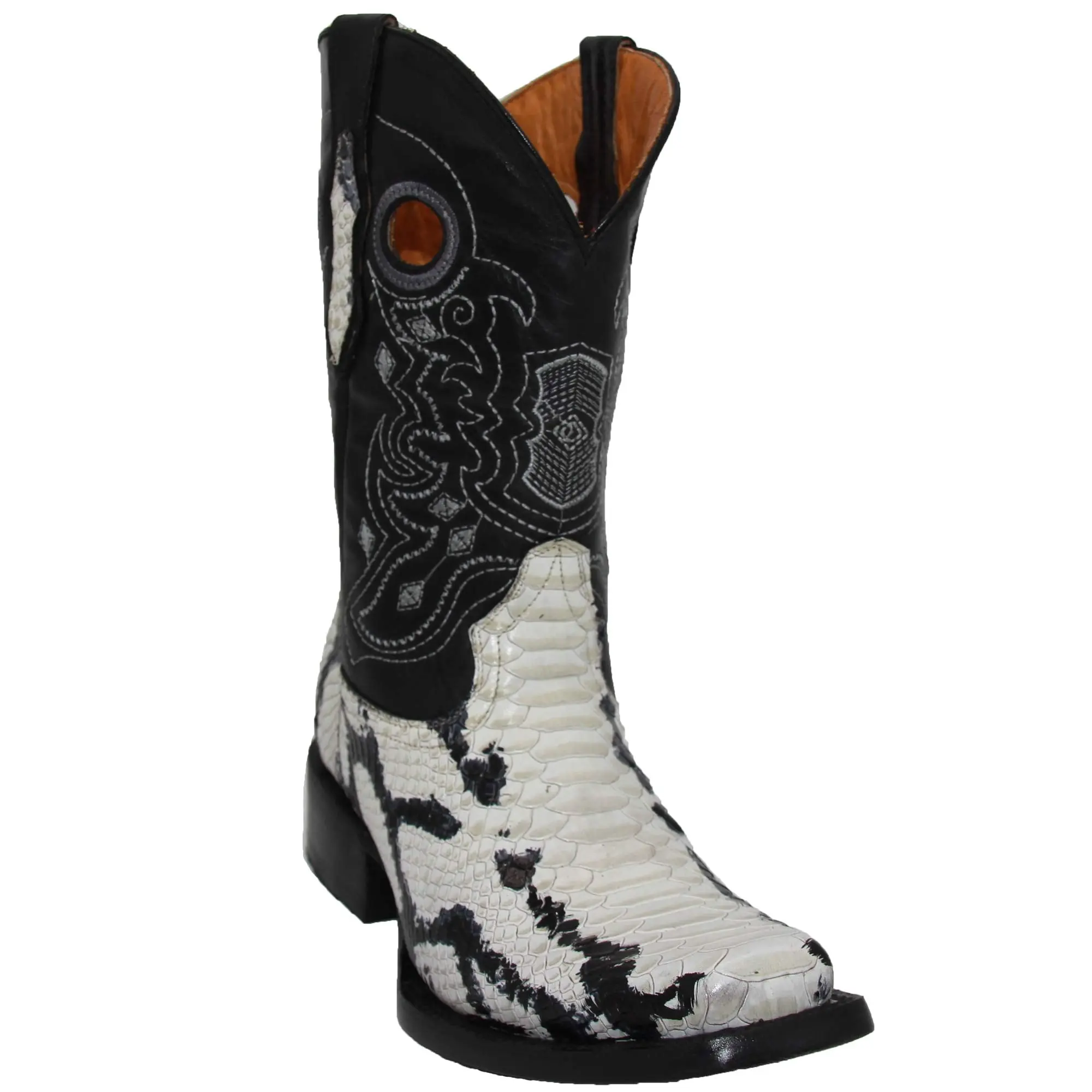 Men’s Genuine Leather Square Toe Animal Printed Cowboy Boots Embossed Western Dress Boots