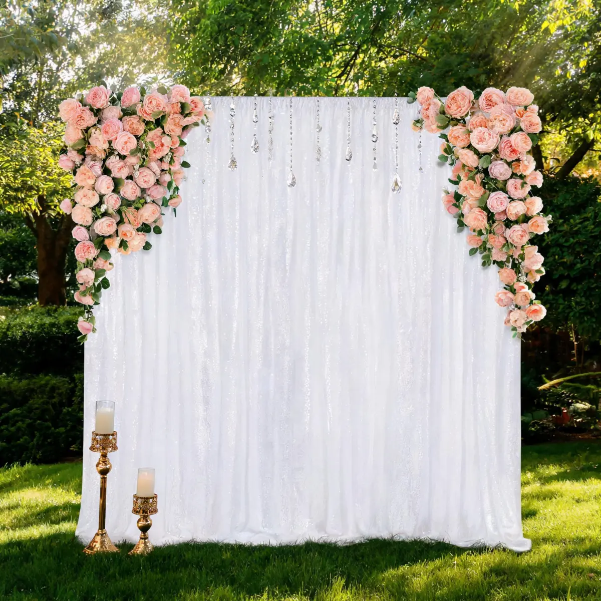 7FTx7FT Polyester White Glitter Sequin Backdrop - Festive Home & Party Supply for Halloween, Christmas, Romantic Events