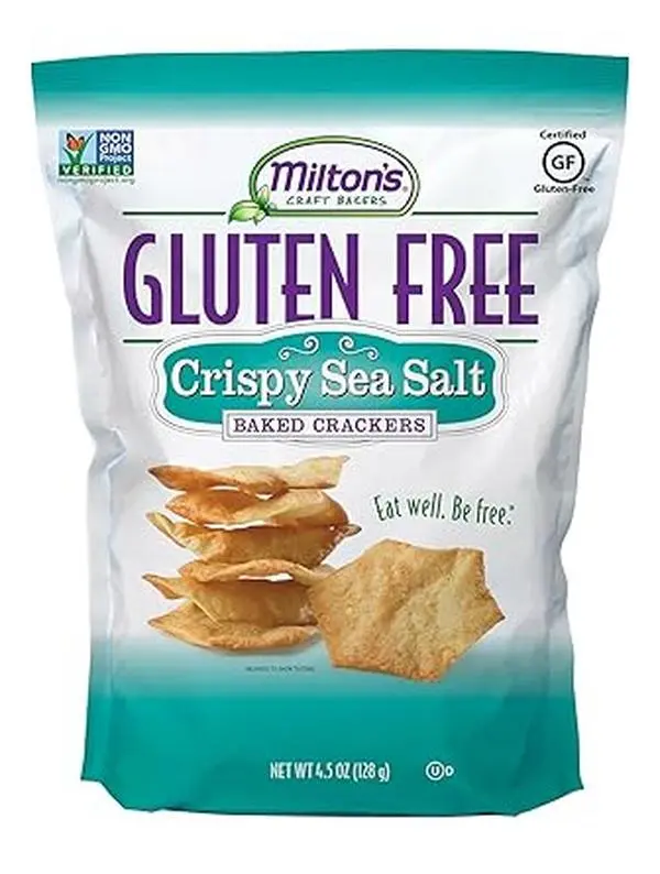 Milton's Craft Bakers Gluten Free Crispy Sea Salt Crackers - Baked Sea Salt Crackers, Non-GMO Project Verified, Kosher, Certified Gluten Free Sea Salt Snack, 5 Grains In Every Bite - 4.5 Oz