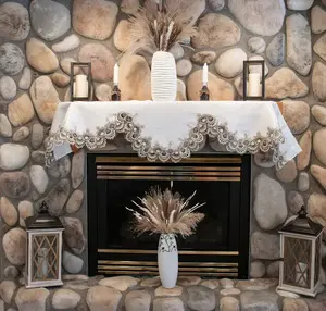 Linens Art And Things - Cocoa Earth Tone and White Jacquard Mantel Scarf (19" x 90")