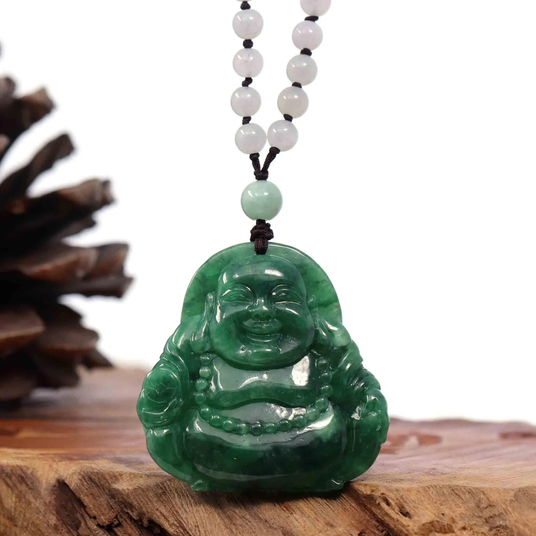 Baikalla "Goddess of Compassion" Genuine Burmese Jadeite Jade Happy Buddha Pendant