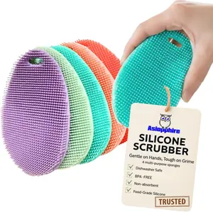 Silicone Sponge Dish Scrubber - Food Grade Silicone Dish Scrubber and Housecleaning - BPA Free Silicone Kitchen Scrubber [5 Pack Ovals Spring]