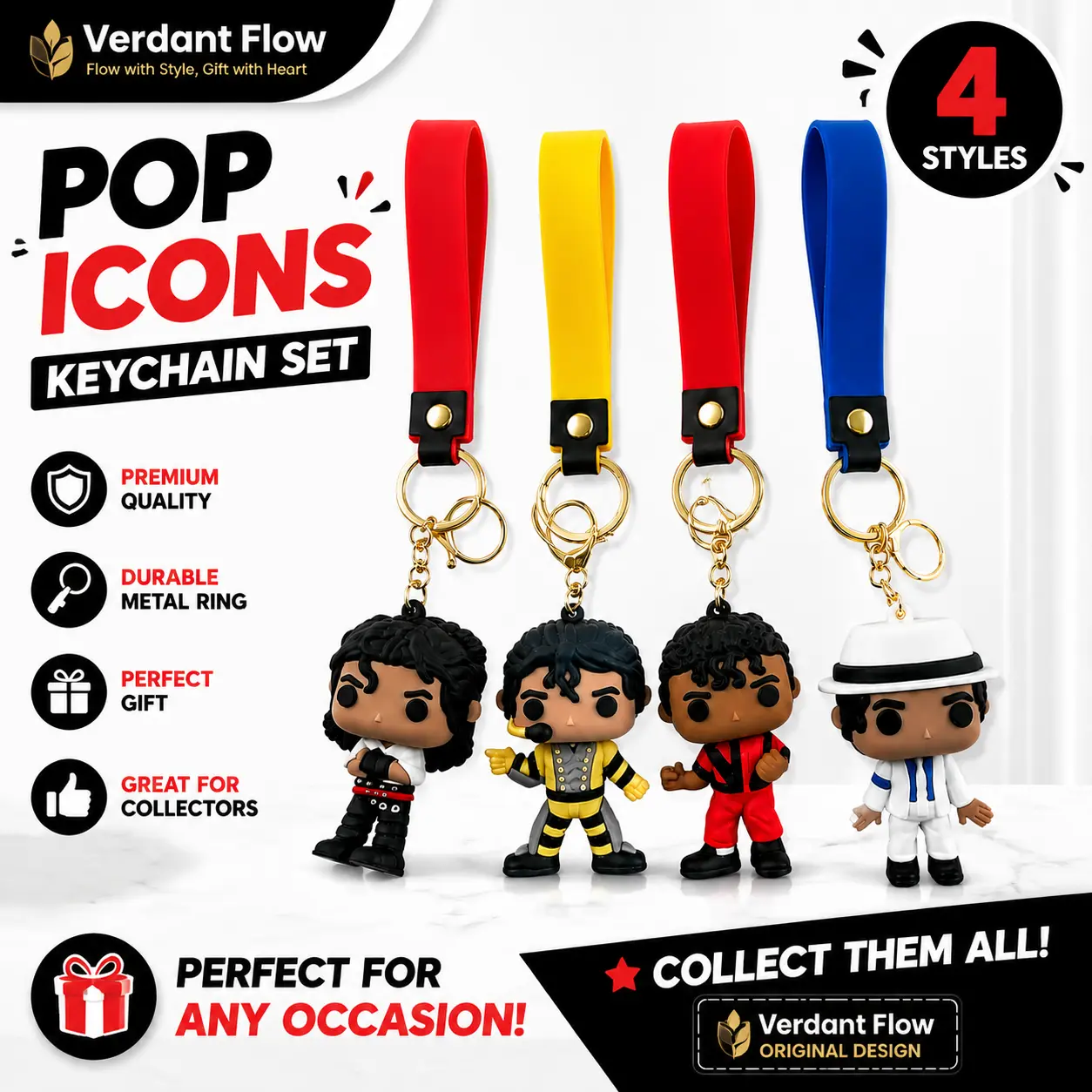 4PCS Retro Pop Music Figure Keychain Set, PVC Collectible Pendant with Silicone Wrist Strap, Bag Charm, Car Key Accessory, Collector Gift