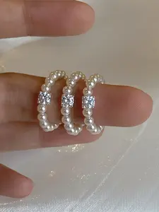 Elegant Fashion Beaded Ring Set, Unique Design Small Square Pearl Rings, Perfect Gift for Casual Wear, Luxurious Sparkle Jewelry