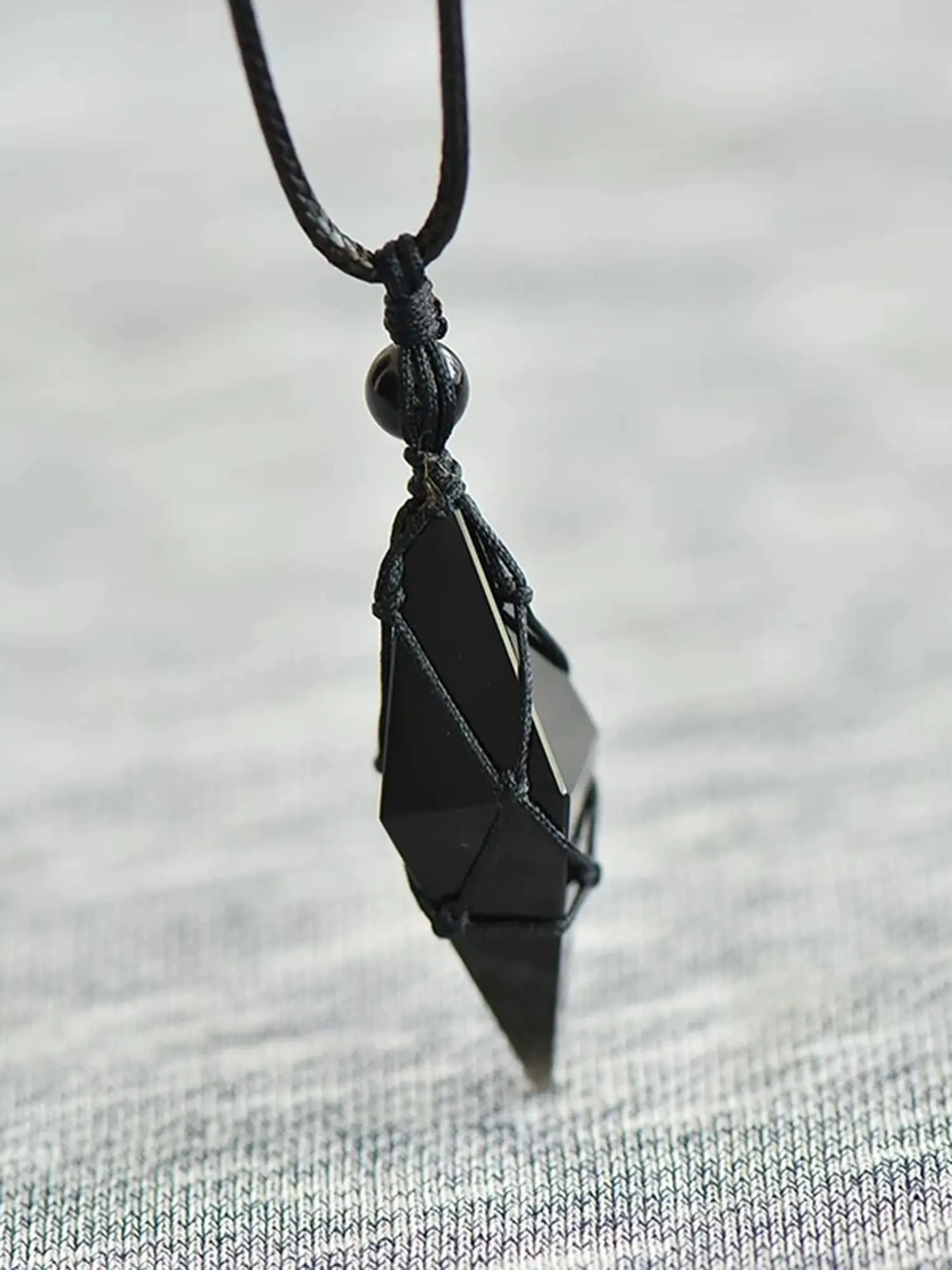 Vintage Natural Obsidian Crystal Pendant Daily Wear Necklace Unique Design Pendant Design, Handmade Rope Crystals and Healing Stones Genuine Stone Jewelry, Healing Energy Gift for Men and Women Square Shaped Pendant