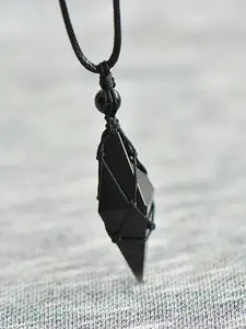 Vintage Natural Obsidian Crystal Pendant Daily Wear Necklace Pendant Design, Handmade Rope Genuine Stone Jewelry, Healing Energy Gift for Men and Women Square Shaped Pendant