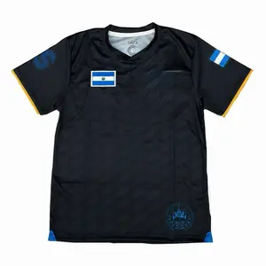 El Salvador Soccer Jersey - Black with Blue Trim & National Flag Design - Official Team Colors