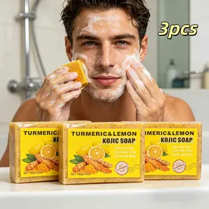 Wweimm Turmeric Lemon Soap,  effectively clean skin dirt and balance oily skin, mild natural plant formula, fresh citrus fragrance, comfortable skin feeling after washing, suitable for daily face body cleaning, spring and summer daily skincare, 100g