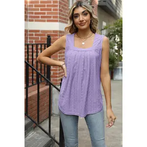 Eyelet Square Neck Tank - Comfortable Fit, Versatile Design, Ideal for Everyday Wear