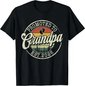 Promoted To Grandpa Est 2026 Pregnancy Announcement T-Shirt Pure Cotton Graphic Tees Menswear Top: Gifts for Men & Women
