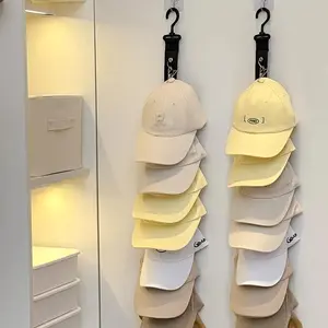Baseball Cap Storage Rack, 2 Counts Hanging Hat Storage Hanger with 8 Clips, Hat Organizer for Home Bedroom Wardrobe Wall, Home Organizer