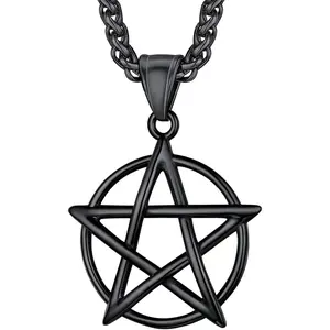 Necklace Pagan Pendant Men Women Stainless Steel/Black/18K Gold Plated Pentagram/Norse Viking/Raven Occult Necklaces