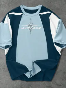 Men's Cyberpunk Style Colorblock Sports T-Shirt, Future Logo Design, Casual Streetwear, Loose-Fitting Short Sleeve Tee, All Seasons, Gym Workout Tee