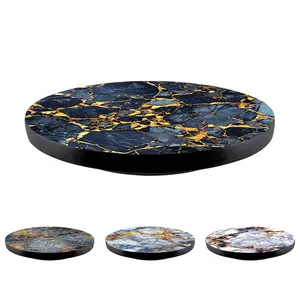 Sturdy Round Wood Lazy Susan - Marble with Gold Designs, 3 Sizes, Handcrafted in USA - Tableware for Kitchen Table Top, Room Decor