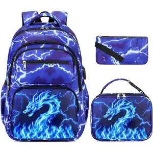 Similove 3PCS Backpack for Boys, Lightning School Bags with Lunch Bag & Pencil Case for Kids, school bag for Elementary Middle High School,Back to School Gift,Birthday's Gift Print