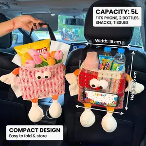Car Trash Can & Storage Box, Waterproof Two-in-One Foldable Organizer for Car Seat Back, Compact Durable Plastic Bucket for Trash, Car Supplies, Travel, Road Trips, Kids & Pets, Keeps Car Interior Tidy