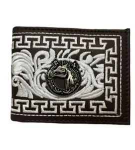 Rodeo Horse Western Cowboy Style Wallet with concho. Cartera con concho bordada a maquina