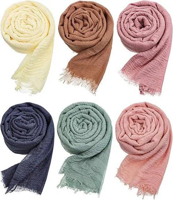 6 PCS Women Scarf Shawl Hijab Scarves Cotton Crinkle Hijab for Women Blend Shawl Crinkle Wrap Head for Seasons