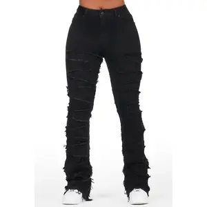 Zariyah Black Stacked Flare Jean