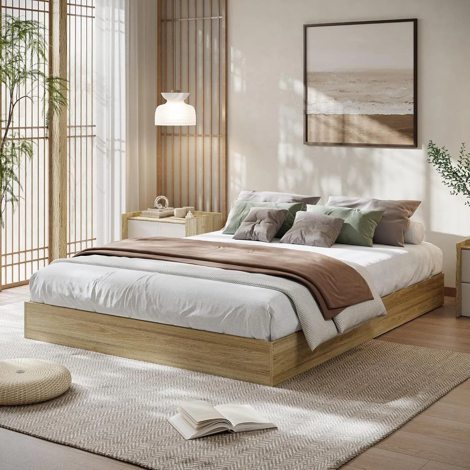 Gaomon King Size Wood Platform Bed Frame - Slatted Bed Base with Sturdy Minimalist Floor-Standing Support, No Box Spring Needed, Easy Assembly, Burlywood Finish, Bed Frame King Size