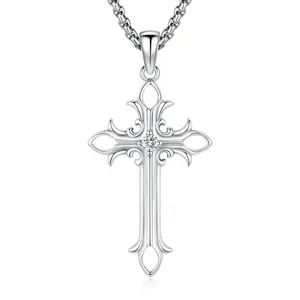 DRINSPER 925 Sterling Silver Dainty Cross Necklace