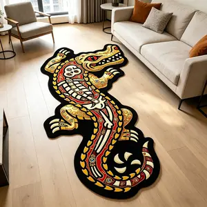 Luxury Vintage Gemstone Alligator Shape Rug, Non-Slip, Artistic Living Room Carpet, Bedroom Bedside Mat, Indoor Decor, Living Room Rugs