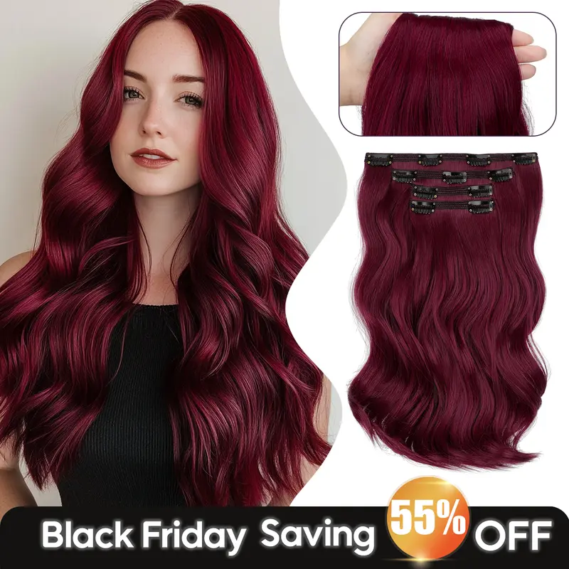 Cephemer Clip in Hair Extensions 4pcs 16inches Body Wavy Hair Extensions for Thin Hair Synthetic Hairpieces for Women Easy to Wear All Day Comfort for Daily Party Black Friday & Christmas