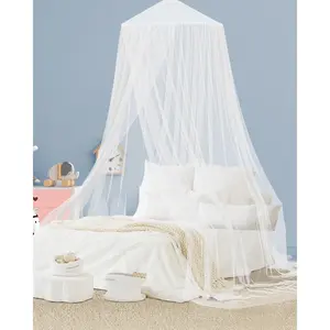 Mosquito Net Bed Canopy for Girls, Elegant Canopy Bed Curtains from Ceiling, Easy to Install, Dome Mosquito Netting for Single to Adult Size Beds, Home & Camping Use, White