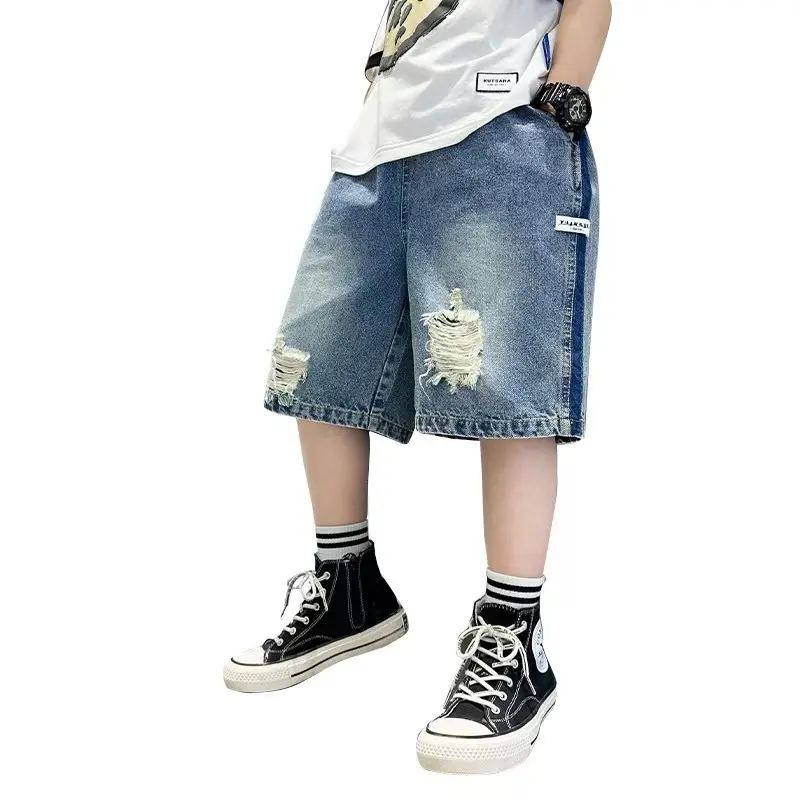 Boys' Loose Cut Denim Shorts - Casual Clothes, Relaxed Wear for 4-13 Years Kids, Simple Fashionable Summer Outdoor Bottoms