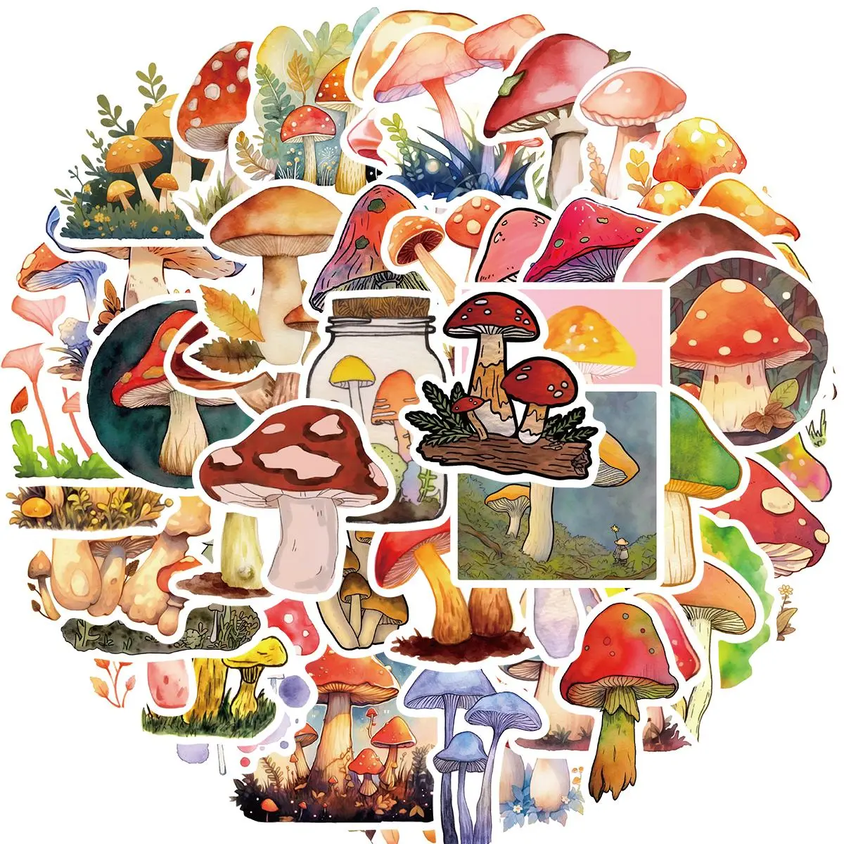 Mushroom Pattern Sticker, 50pcs/set Waterproof Self Adhesive Decor Paper, Decor Sticker for Gift Greeting Card Water Bottle Laptop Phone, Ornaments