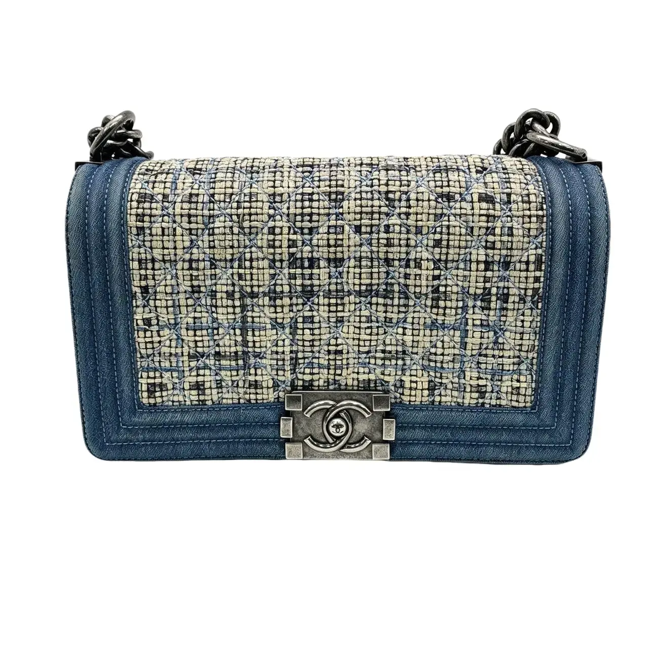 Pre-owned CHANEL Tweed Shoulder Bags CALUXB Blue Denim and Boy Bag