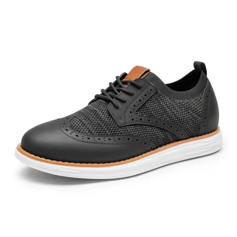 BRUNO MARC Men's Wingtip Brogue Oxford Formal Walking Shoes - Breathable Stretchy Knit Fabric, Lightweight Slip-On, Flexible Rubber Sole, All-Seasons Footwear, Arch Support, EVA Construction