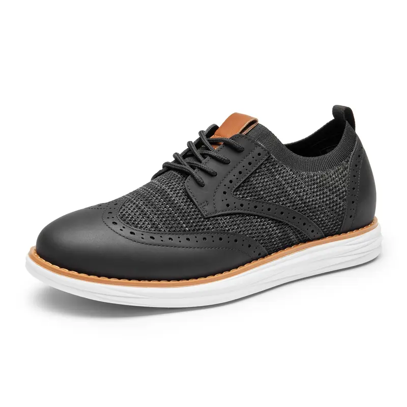 BRUNO MARC Men's Wingtip Brogue Oxford Formal Walking Shoes - Breathable Stretchy Knit Fabric, Lightweight Slip-On, Flexible Rubber Sole, All-Seasons Footwear, Arch Support, EVA Construction