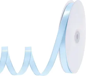 120 Yards Blue Ribbon 3/8 Inch Light Baby Blue Ribbon Thin Crafts Satin Ribbons for Graduation Gifts Basket Decorations Baby Shower Cake Bows Hair Wedding Gift Wrapping String Cake