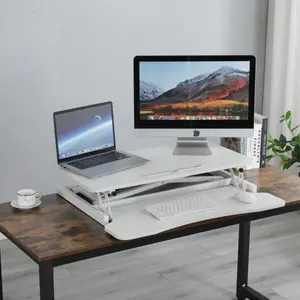 Aobtkel ® 32-Inch Height-Adjustable Sit-to-Stand Desk Converter, Dual Monitor & Laptop Workstation, Wide Keyboard Tray, White Office Desk