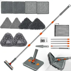 Wall & Base Board Cleaner Tool with 360°Rotating Mop Head, 180°Folding for Effortless Baseboards/Ceilings/Wall - Long Handle Multi-Surface Scrubber & Duster