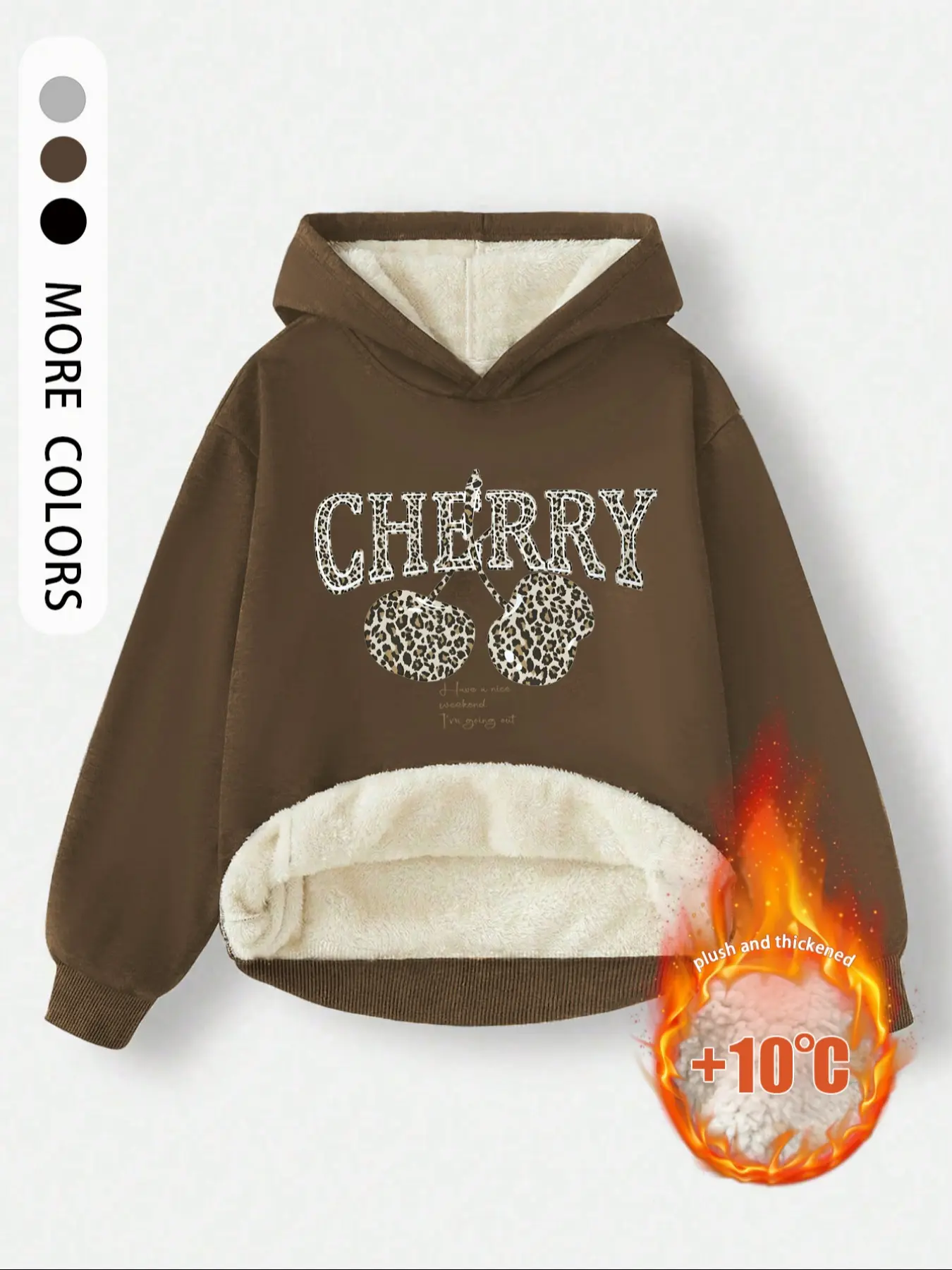 Women's Fleece Lined Hoodie, Leopard Cherry Print, Fall & Winter Essential, Comfortable and Stylish, Casual Daily Wear
