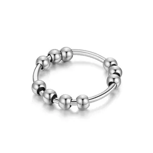 Fidget Anxiety Ring (Unisex) Gold Silver Color Stainless Steel Spinner Rotate Beads Anti-Stress Ring MAGIC ZONE