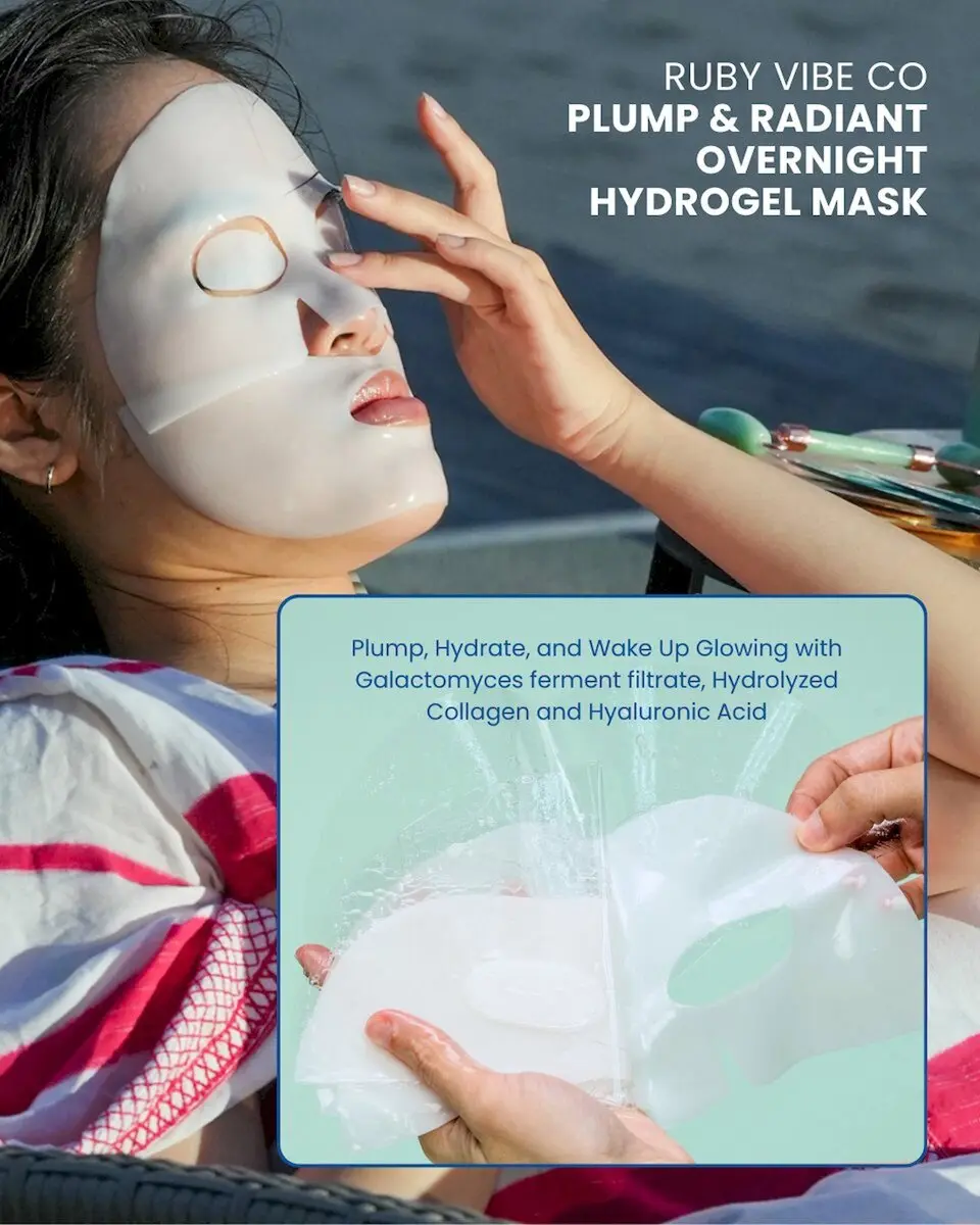 RUBY VIBE CO 1 Mask - Plump & Radiant Overnight Hydrogel Face Mask, Collagen Face Mask with Hyaluronic Acid & Niacinamide, Hydrating Face Mask Sheet for Overnight Skincare