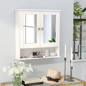 Lifezeal Bathroom Wall Cabinet with 2 Mirrored Doors, Hanging Medicine Cabinet with Adjustable Shelf, Space Saver Storage Cabinet for Bathroom