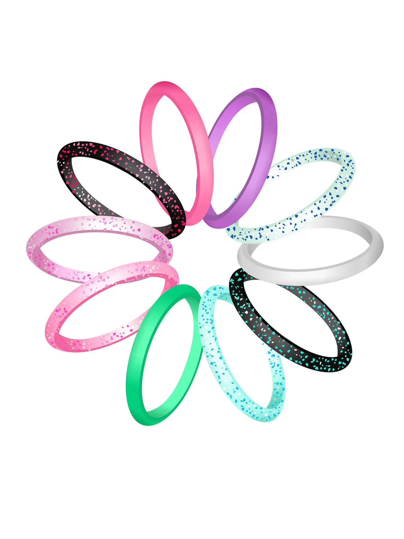10 Pack Colorful Silicone Rings for Her, 3mm Thin Stackable Rubber Wedding Bands Women Bright Colors Hypoallergenic Pinky Ring US Size 4-10, Stacking Rings, Cute Rings
