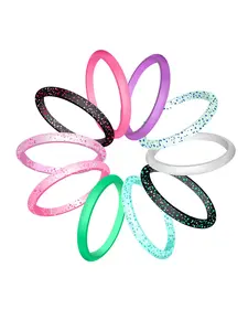 10 Pack Colorful Silicone Rings for Her, 3mm Thin Stackable Rubber Wedding Bands Women Bright Colors Hypoallergenic Pinky Ring US Size 4-10, Cute Rings