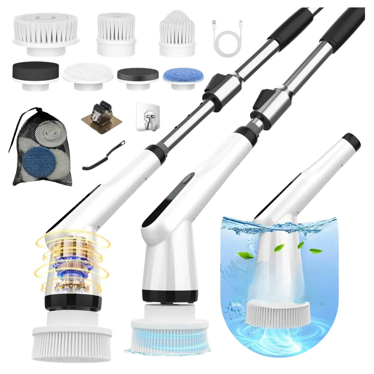 Dreazu Electric Spin Scrubber, 10-in-1 Shower Scrubber & Retractable Long Handle, 44 lbs High-Torque & Variable Speed Shower Cleaning Brush for Bathroom,Toilet, Bathtub, Kitchen, Tile Floors
