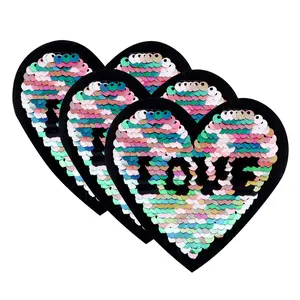 Heart-Shaped Love Sequins Fabric Patch with Adhesive Backing, Sewable Iron-On for Clothes Pants Bags Hats Sweaters, DIY Craft Valentine Gift