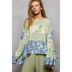 Bethany Floral Panel Top in Strawberry Pink
