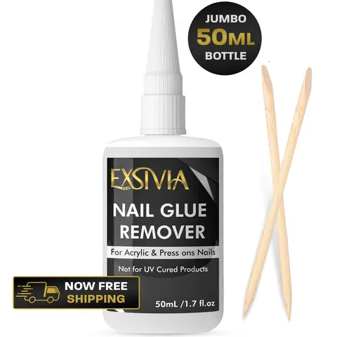 EXSIVIA Nail Glue Remover 50mL for Press-On Nails - Acetone-Free Adhesive Remover for Nail Glue & Residue, Not for UV/LED Gel Nail Art Remover Nail Care